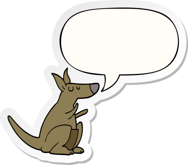 Bir insan tarafından çizilmiş konuşma balonu çıkartmalı çizgi film kangurusu.