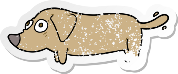 Bir insan tarafından çizilmiş bir karikatür köpeğinin sıkıntılı çıkartması.