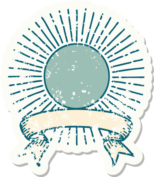 Bir insan tarafından çizilmiş güneşin bayrağı olan eski bir etiket