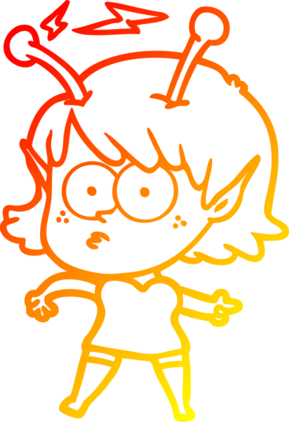 Bir insan tarafından çizilmiş bir uzaylı kız çizgi çizimi.