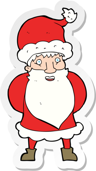 Bir insan tarafından çizilmiş Noel Baba çizgi filminin çıkartması.