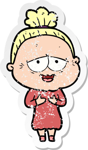 Bir insan tarafından çizilmiş mutlu, yaşlı bir kadının sıkıntılı çıkartması.