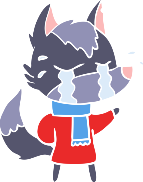 Bir insan tarafından çizilmiş düz renkli ağlayan kurt resmi.