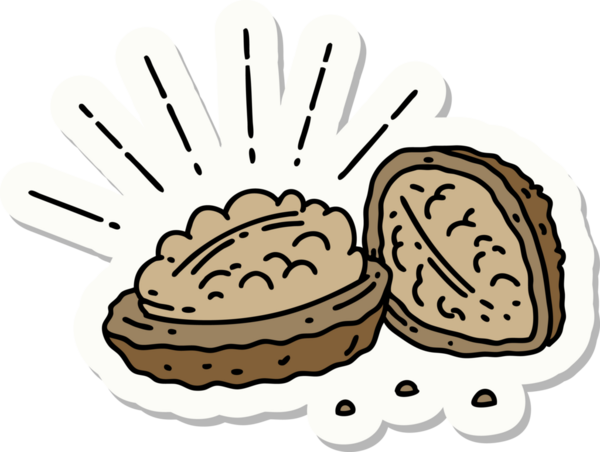 Bir insan tarafından çizilmiş dövmeli ceviz etiketi.