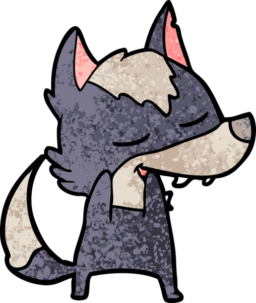 Bir insan tarafından çizilmiş gülen bir kurt.