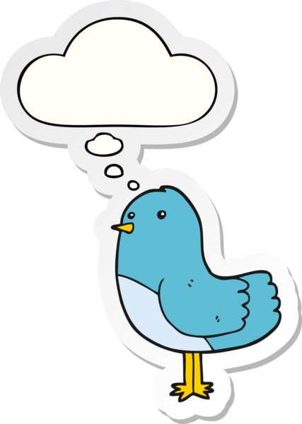 Düşünce baloncuğu insan tarafından çizilmiş bir çıkartma olan çizgi film kuşu.