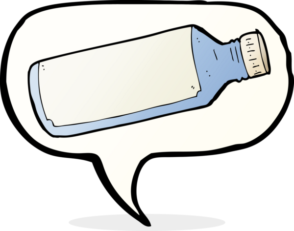 Bir insan tarafından çizilmiş konuşma balonlu su şişesi.