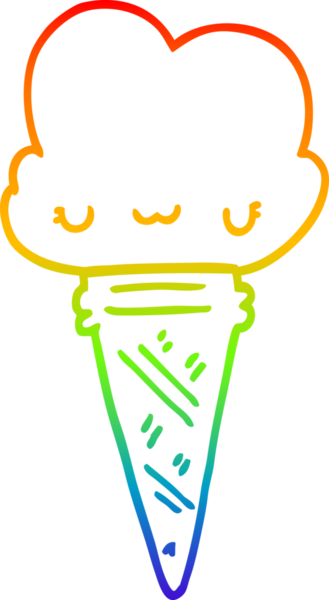 Gökkuşağı gradyan çizgi çizimi bir insan tarafından çizilmiş bir dondurma.