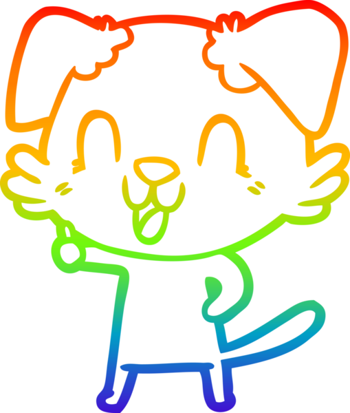 Gökkuşağı gradyan çizgisi bir insan tarafından çizilmiş gülen bir çizgi köpeğin çizimi