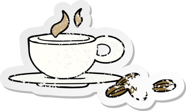 Bir insan tarafından çizilmiş güzel bir fincan kahvenin hüzünlü çıkartması.