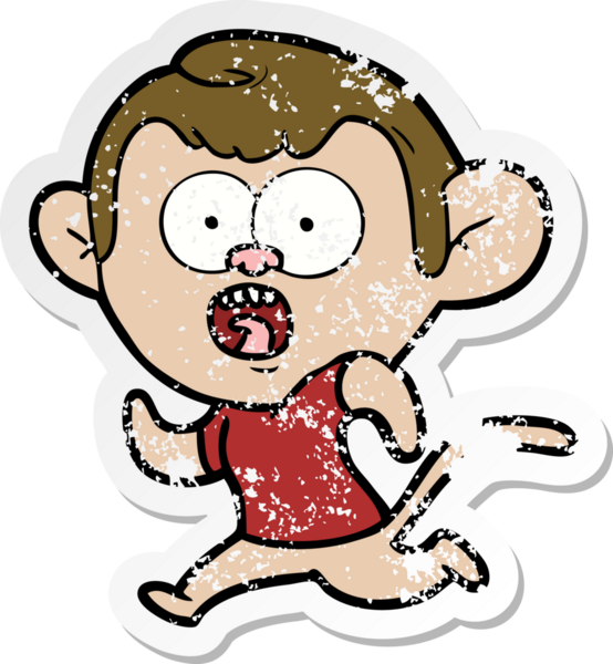 Bir insan tarafından çizilmiş koşan bir maymunun sıkıntılı çıkartması.