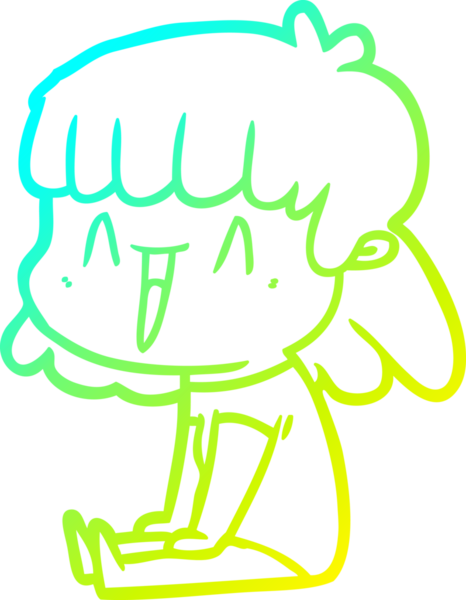 Bir insan tarafından çizilmiş mutlu bir kızın soğuk çizgi çizimi.