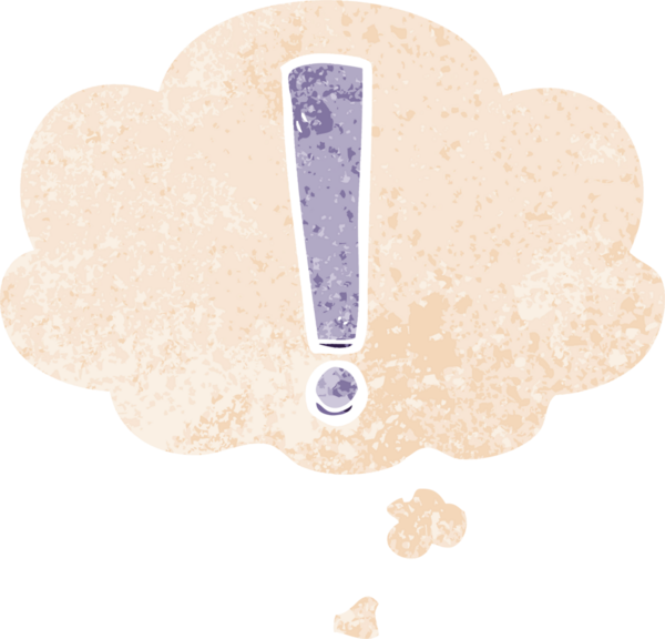 Düşünce baloncuğu ve grunge ile çizgi film ünlem bir insan tarafından çizilmiş sıkıntılı retro dokuma tarzı