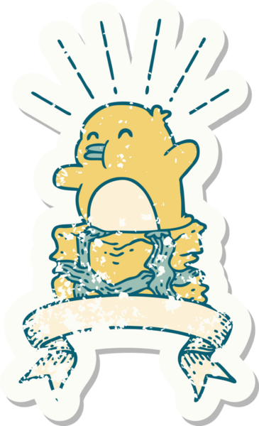 Bir insan tarafından çizilmiş eski bir dövme stili penguen etiketi.