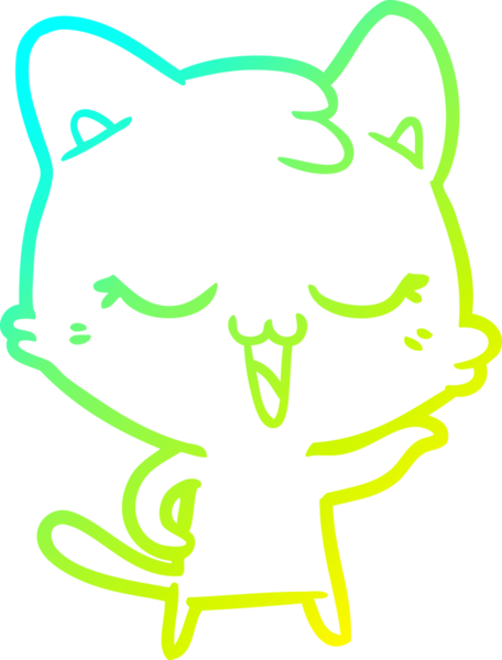 Bir insan tarafından çizilmiş mutlu çizgi film kedisinin soğuk gradyan çizgisi.