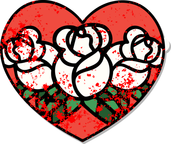 Geleneksel bir kalp stili ve bir insan tarafından çizilmiş çiçek dövmesi.