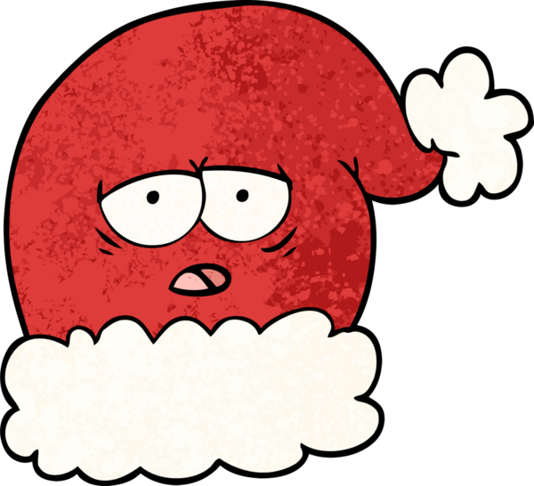 Bir insan tarafından çizilmiş yorgun yüzlü Noel Baba şapkası.