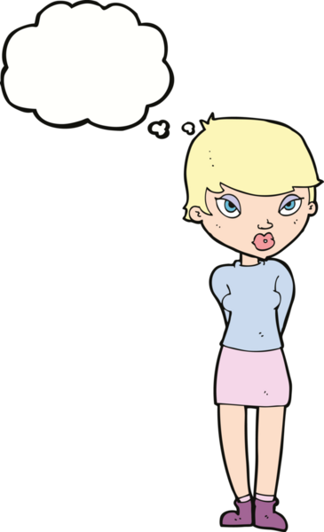 Düşünce baloncuğu bir insan tarafından çizilmiş utangaç bir kadın.