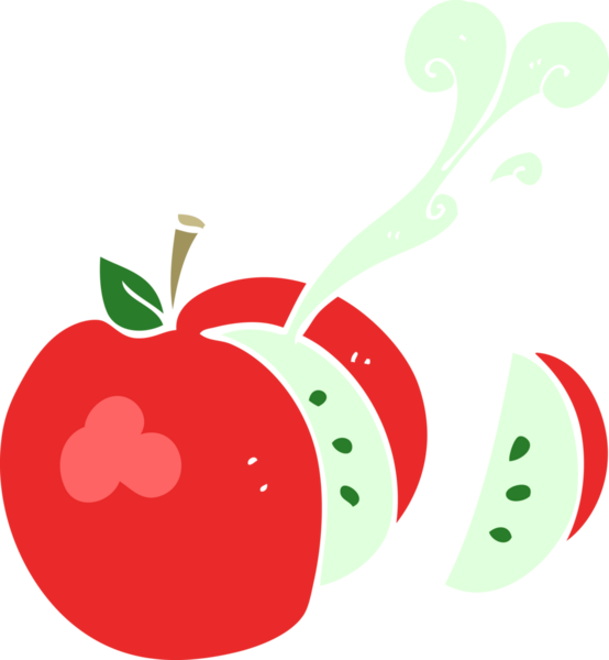 Bir insan tarafından çizilmiş dilimlenmiş elmanın düz renk çizimi