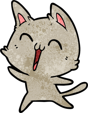 Bir insan tarafından çizilmiş mutlu çizgi film kedisi.