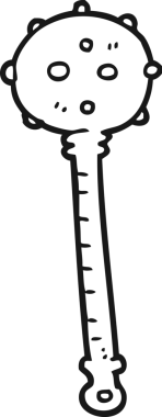 Bir insan tarafından çizilmiş siyah beyaz karikatür ortaçağ topuzu