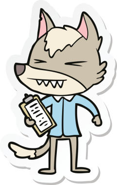 Bir insan tarafından çizilmiş kızgın bir kurt çizgi filminin çıkartması.