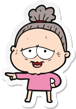 Bir insan tarafından çizilmiş mutlu yaşlı bir kadının çıkartması.