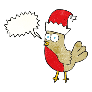 Bir insan tarafından çizilmiş noel şapkasındaki robin desenli el yazısı balonu.