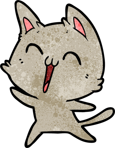 Bir insan tarafından çizilmiş mutlu çizgi film kedisi.