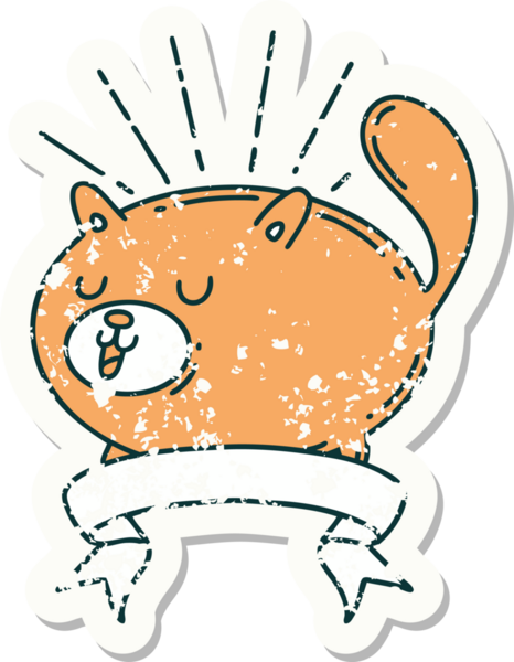 Bir insan tarafından çizilmiş eski bir dövme stili mutlu bir kedi.