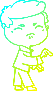 Bir çizgi filmin soğuk gradyan çizimi. Sinirli bir adam, bir insan tarafından işaret ediliyor.