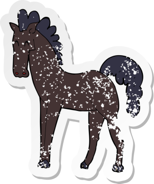 Bir insan tarafından çizilmiş çizgi film atının gerilimli çıkartması.