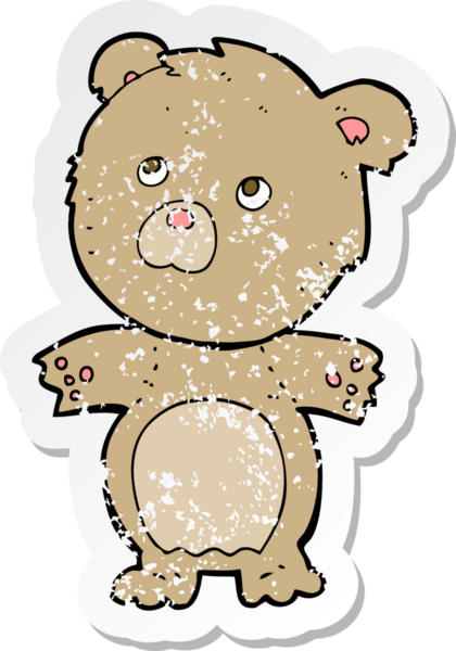 Bir insan tarafından çizilmiş komik bir oyuncak ayının gerilimli çıkartması.