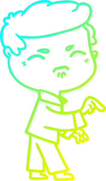 Bir çizgi filmin soğuk gradyan çizimi. Sinirli bir adam, bir insan tarafından işaret ediliyor.