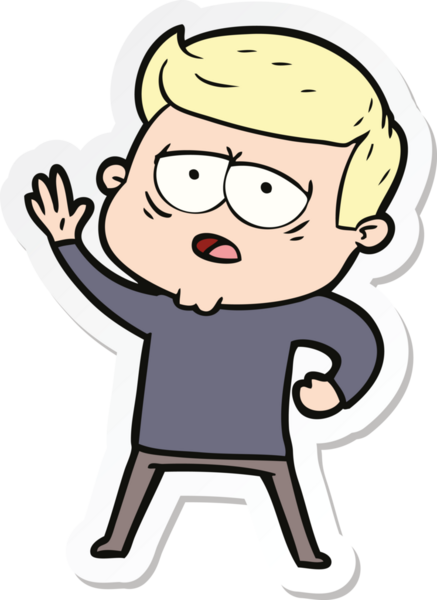 Bir insan tarafından çizilmiş yorgun bir çizgi film çıkartması.