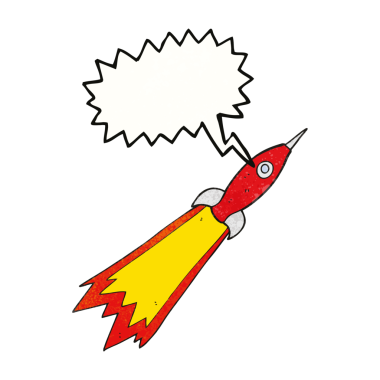 Bir insan tarafından çizilmiş serbest dokuma konuşma balonu karikatürü roketi