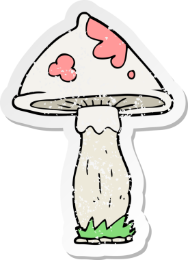 Bir insan tarafından çizilmiş karikatür mantarının gerilmiş yapıştırması.