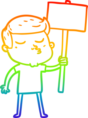 Gökkuşağı gradyan çizgi çizimi Bir çizgi film modeli adam somurtuyor Bir insan tarafından çizilmiş işaret ile