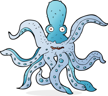 Bir insan tarafından çizilmiş dev ahtapot çizgi filmi.