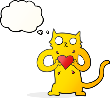 Bir insan tarafından çizilmiş aşk dolu bir kalbi olan serbest çizim baloncuk kedi.