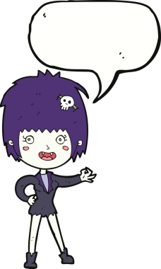 Bir insan tarafından çizilmiş konuşma balonu olan vampir kız.