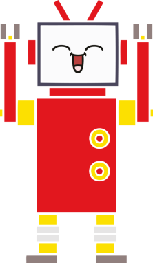 Bir insan tarafından çizilmiş düz renkli bir robot karikatürü