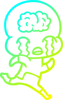 Bir çizgi filmin soğuk gradyan çizimi. Bir insan tarafından çizilmiş ağlayan büyük beyin uzaylısı.