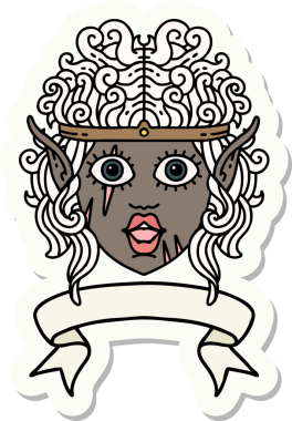 Bir insan tarafından çizilmiş afişi olan barbar bir elf karakterinin çıkartması.