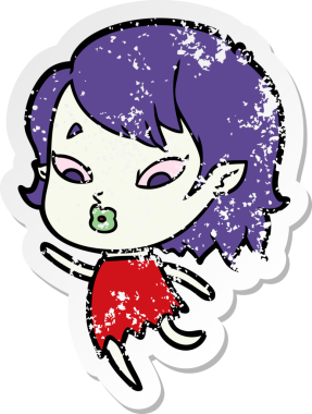 Bir insan tarafından çizilmiş şirin bir vampir kızın sıkıntılı çıkartması.