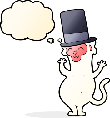 Bir insan tarafından çizilmiş düşünce baloncuklu silindir şapkalı maymun.