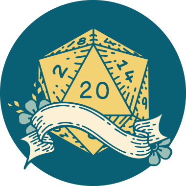 Retro Dövme Biçimi Doğal 20 D20 zar bir insan tarafından çizildi