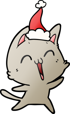 Bir insan tarafından çizilmiş Noel Baba şapkası takan bir kedinin gradyan çizimi.