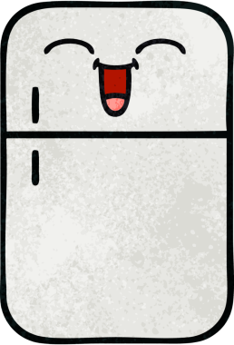 Bir insan tarafından çizilmiş buzdolabının retro grunge desenli karikatürü.