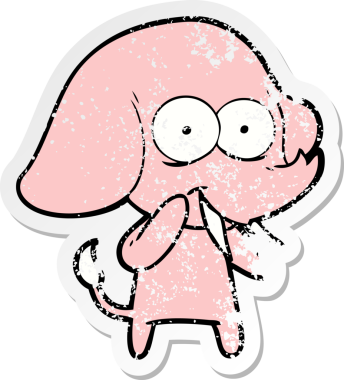 Bir insan tarafından çizilmiş mutlu bir filin sıkıntılı çıkartması.